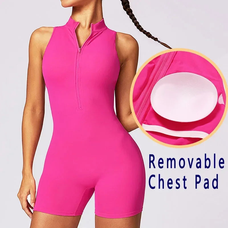 Women's Zip-Front Open-Back Workout Playsuit