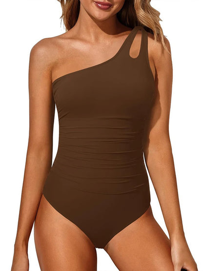 Leopard Swimsuit Women One Piece One Shoulder Swimwear Female Solid Bathers Bathing Swimming Swim Suit Beachwear