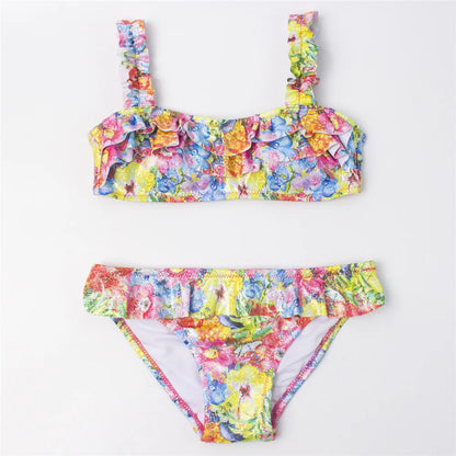 7-14Year Rainbow Print Child Bikini Set 2024 Girls Swimsuit Swimwear For Kids Summer Brazilian Teen Baby Swimming Suit Set 2