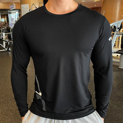 Men Fitness Compression Sport Shirt High Quality Running Long Sleeve Upper Clothing Crew Neck Sweatshirt Male Rash Guard Wicking