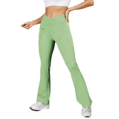 PofyBofy with Pockets Yoga Flared Pants Butt Lifting Gym High Waisted Crossover Waist Flare Leggings Bootcut Casual Yoga Pants