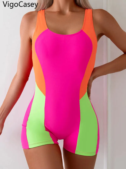 Pink Patchwork Strapped Swimwear Women Push Up One Piece Swimsuit Monokini Backless Hollow Beach Bathing Suit