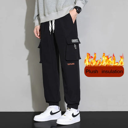 Streetwear Spring Harem Casual Pants Men Elastic Waist Solid Color Cargo Pants Multi Pocket Loose Baggy Pants For Men