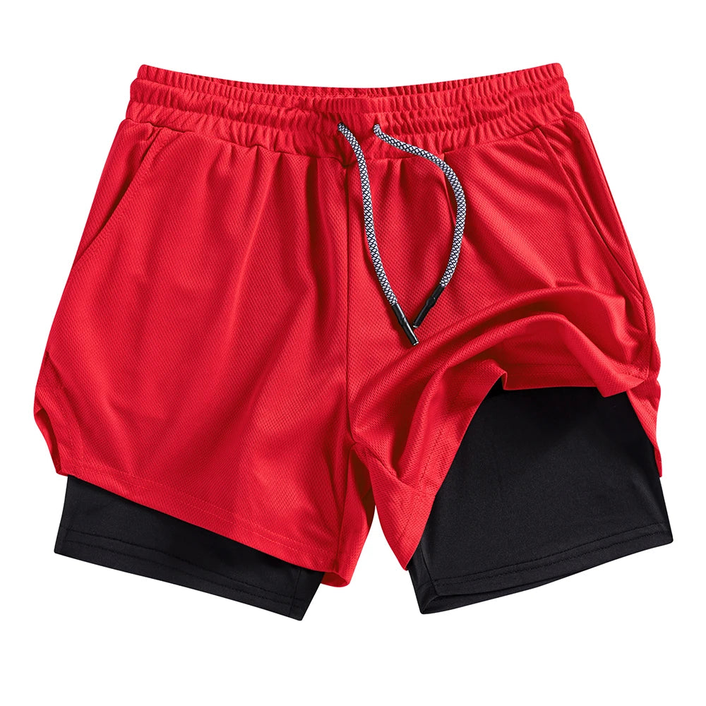 Men's Summer double-deck Quick Dry Gym Athletic Workout Casual Shorts Comes in Many Colors with Compression Liner and Towel Loop