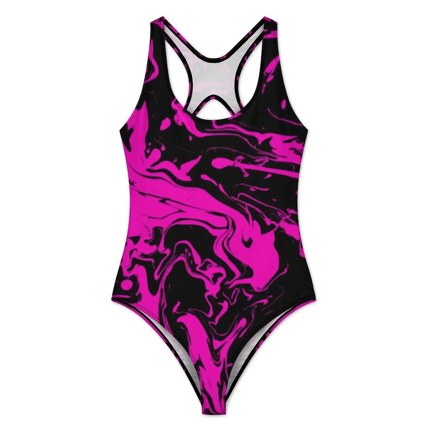 Paint Splatter Print Swimsuit Pink Abstract Swirl One-Piece Swimwear Push Up Swimsuits Classic Holiday Surf Monokini