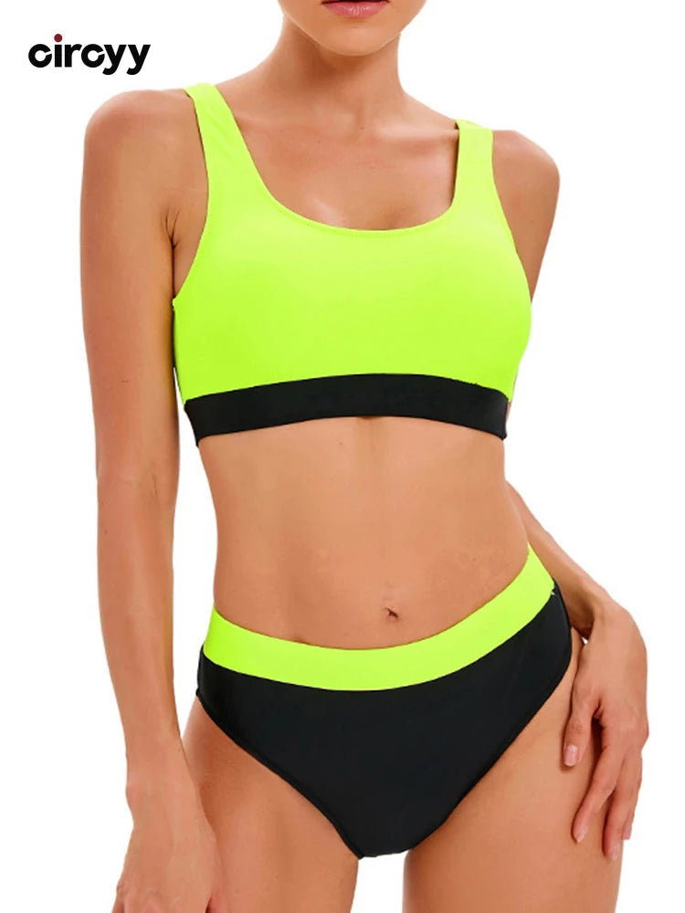 Contrast Color Bikini Set Women Backless Split Swimsuit Holiday Bathing Suit Summer Two-pieces Beachwear