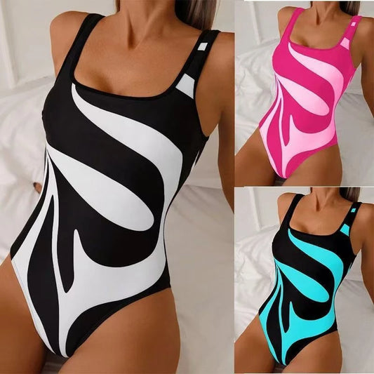 Colour Striped Print Sport One Piece Swimsuit For Women Professional Swimwear Female Backless Bathing Suits