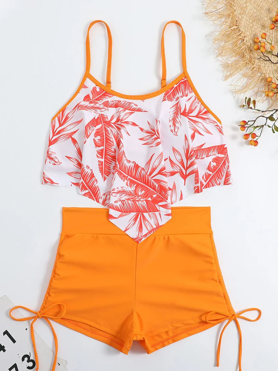 Ruffle Sports Bikini Set Two Piece Swimsuit Women With Shorts Swimwear Female Bathing Swimming Suit Beach Wear Summer
