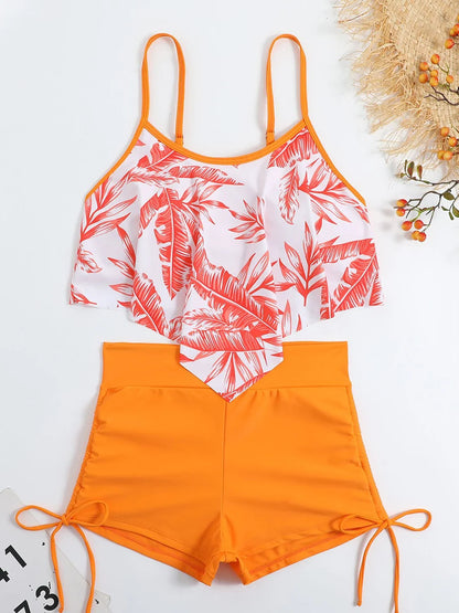 Ruffle Sports Bikini Set Two Piece Swimsuit Women With Shorts Swimwear Female Bathing Swimming Suit Beach Wear Summer