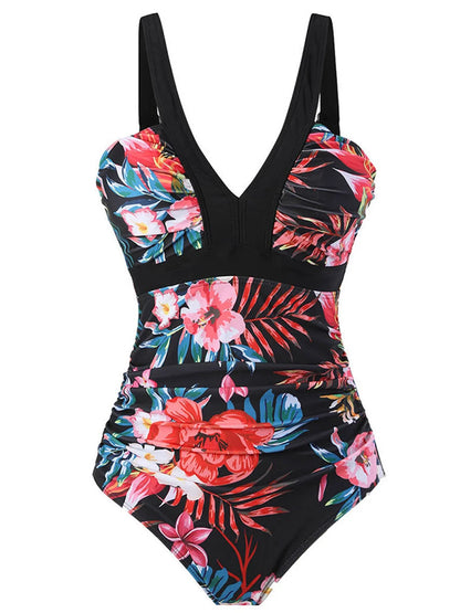 Deep V-Neck One Piece Lady Swimsuit Print Swimwear Women Bathing Swimming Suit Female Padded Beachwear Bodysuit Summer