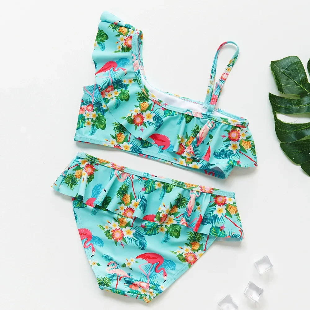 Summer Baby Clothing Two Piece Top + Bottom Swimwear for Kids 3 4 5 6 8 10 Years Fish Scale Printed Girls Bikini Swimsuit Set