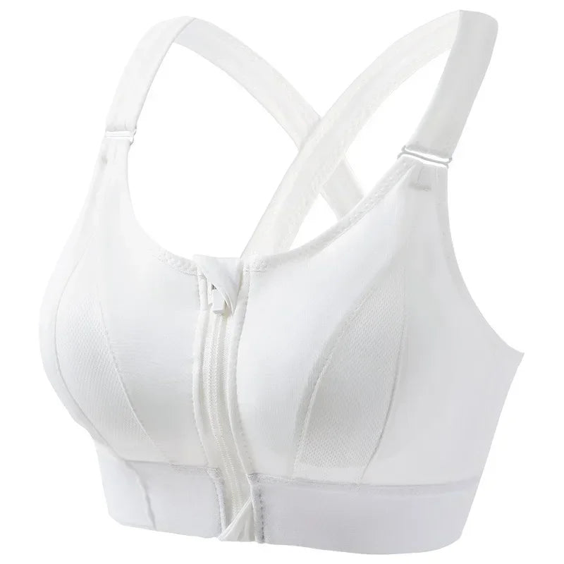 Back Adjustable High Impact Sports Bras for Women Zip Front Full Coverage and Lift Compression Tops Zipper Sports Bras