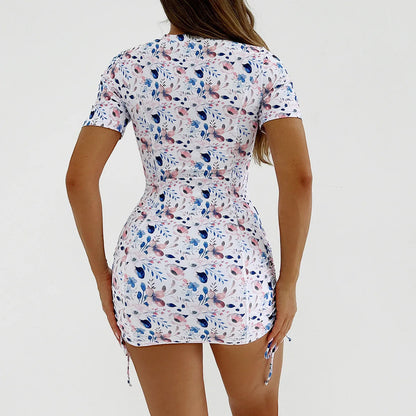 Floral Women Swimsuits Sun Protection Female Short Sleeves Swimwear Surfing Sports Pool Beachwear Two-Piece Bathing Suits
