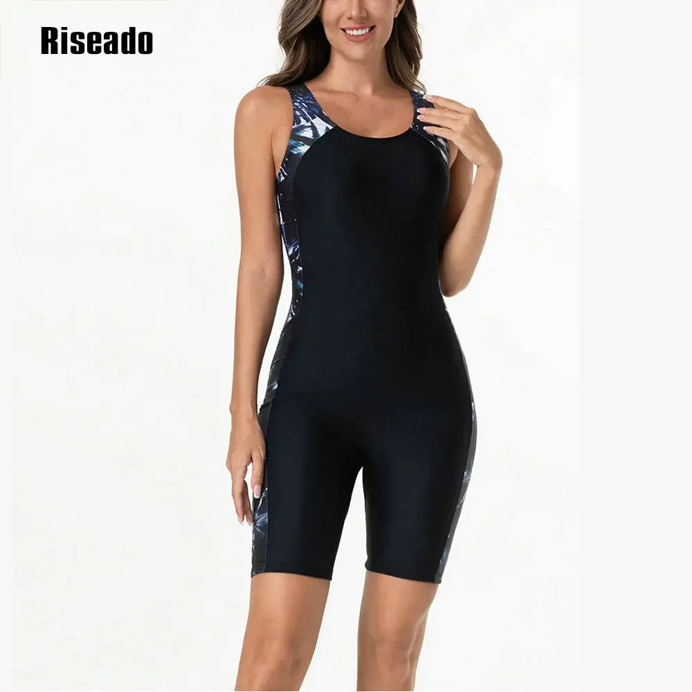 Athletic One Piece Swimsuits for Women with Boyleg & Knee Length Swimwear U back Bathing Suits Big Size