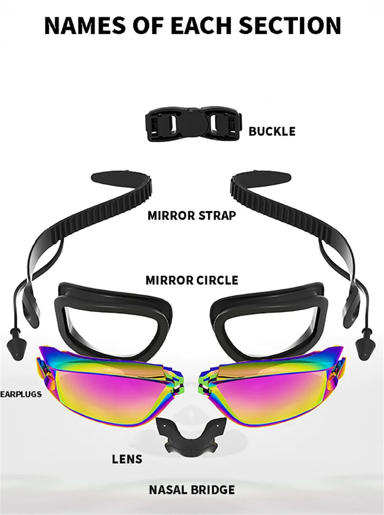 Professional Adult Anti-fog Swimming Goggles with Earplugs Men Women Swim Leak Proof Adjustable UV Protection Eyewear