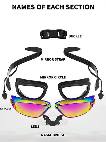 Professional Adult Anti-fog Swimming Goggles with Earplugs Men Women Swim Leak Proof Adjustable UV Protection Eyewear