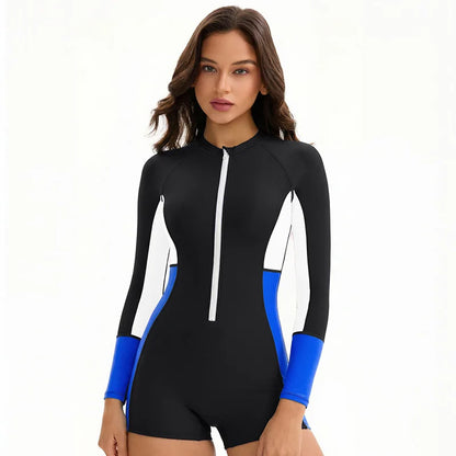 Modest Long Sleeve Swimsuits for Women Bathing Suit Rash Guard Surfing One Piece High Neck Swimwear Modest Beach Wear