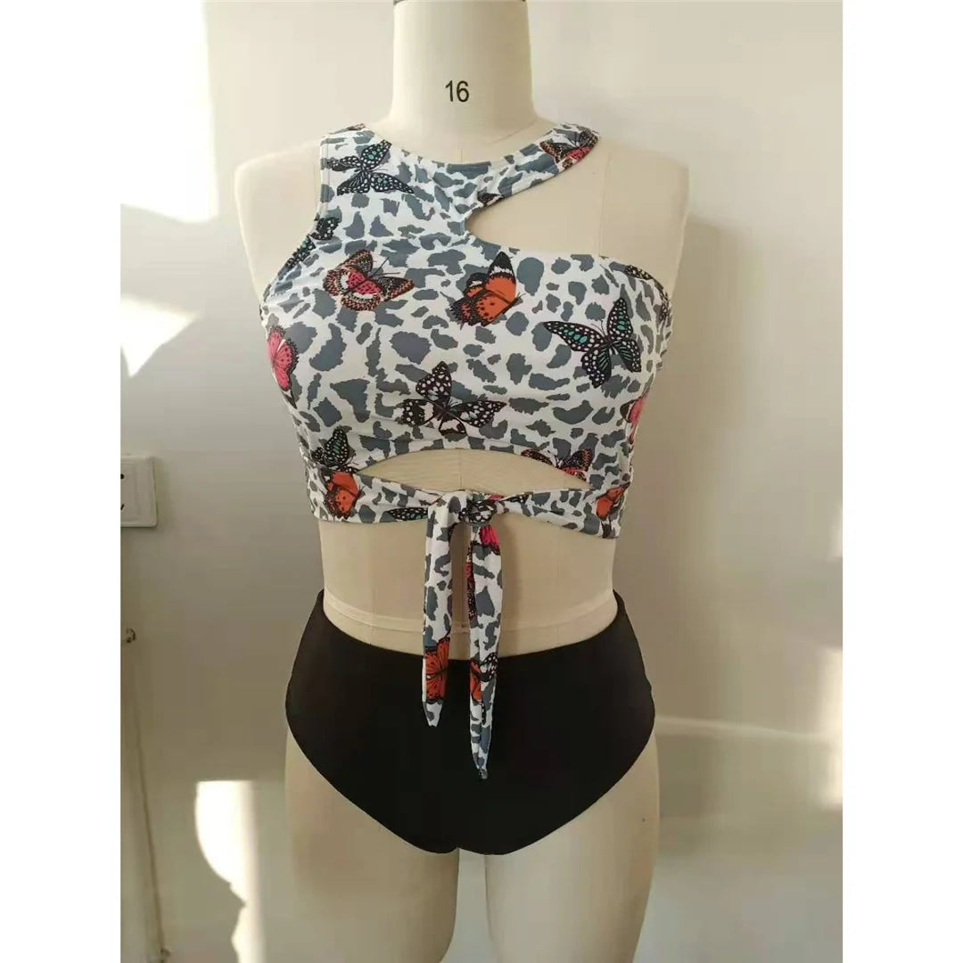 0XL - 4XL Printed Bikini Plus Size Large Size Swimwear Women Swimsuit Female Two-pieces Bikini set Bather Bathing Suit