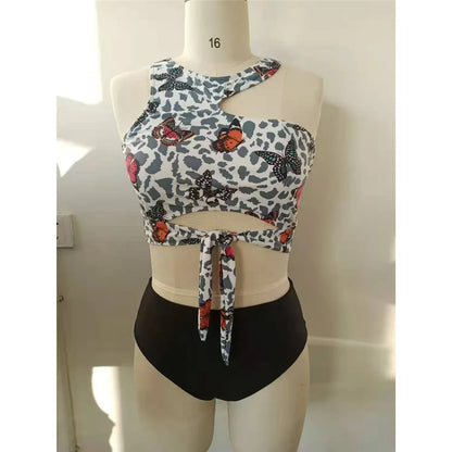 0XL - 4XL Printed Bikini Plus Size Large Size Swimwear Women Swimsuit Female Two-pieces Bikini set Bather Bathing Suit