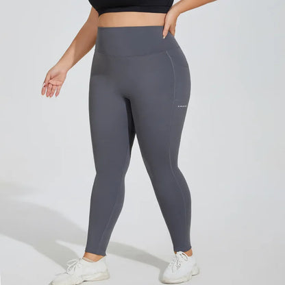 XL~4XL Gym Leggings Yoga Oversized Women's Pants Two Side Pockets Tight Breathable Elastic High Waist Womens Clothing