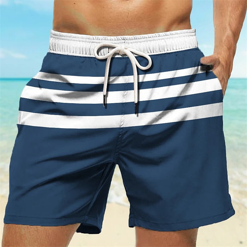 Simple Fashion Stripe Graphic Beach Shorts For Men Trend Summer Streetwear 3D Printed Short Pants Casual Oversized Swim Trunks