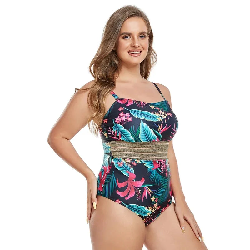 Flower Print  Plus Size Swimwear Women Push UP Lady Large One Piece Swimsuit Brazilian Beach  Bathing Suit