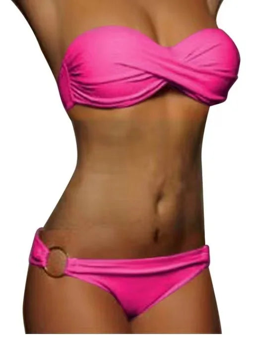 Brazilian Bikini Women Push Up Bathing Suits Ring Design Beach Swim Wear Bandeau Strapless Bikini Set