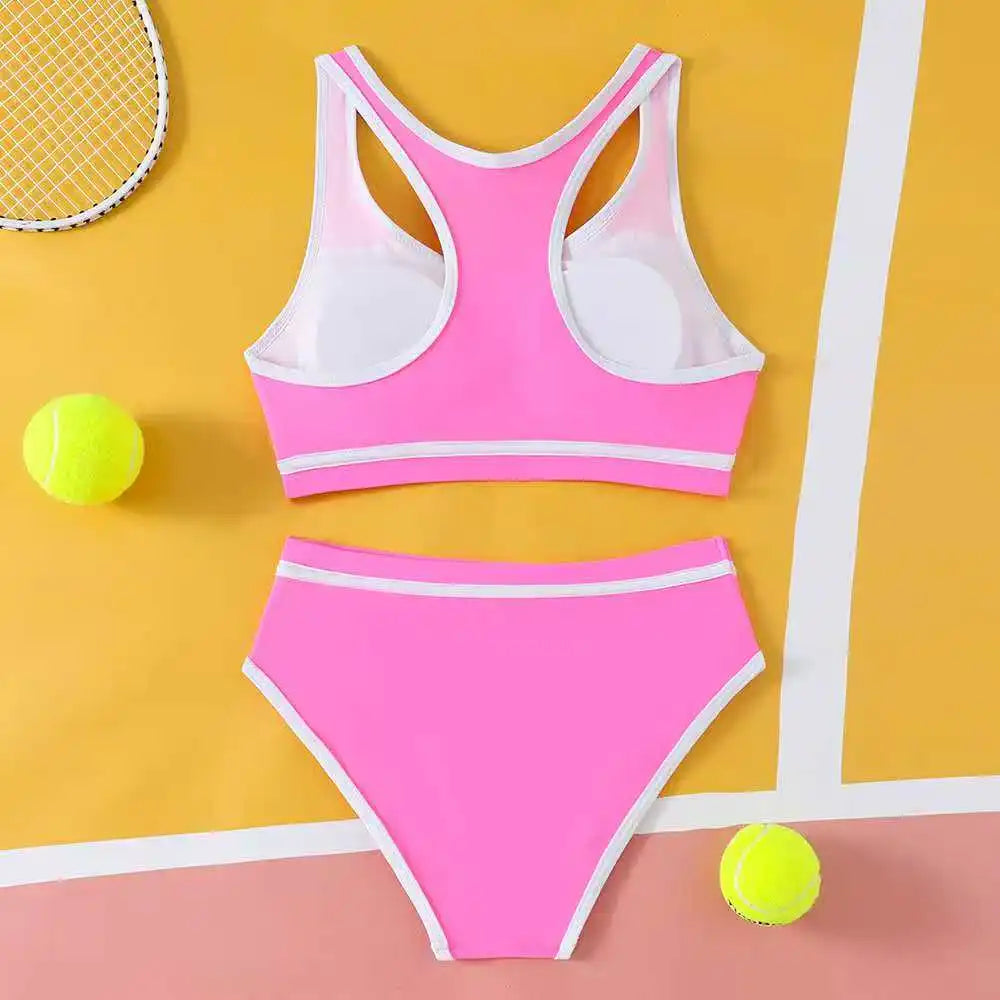Sporty High Waist Bikini Girls Swimsuit Kids Swimwear Female Children Bathers Bathing Swimming Swim Suit Beachwear