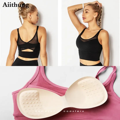 Mesh Breathable Yoga Bra Pilates Crop Bra Yoga Crops Gym Crop Fitness Top Quick Dry Spaghetti Strap Sports Bra