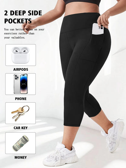 Women's Milk Silk Yoga Pants Plus Size High-Waisted Workout Leggings with Side Pockets, European Fit Gym To Street Activewear