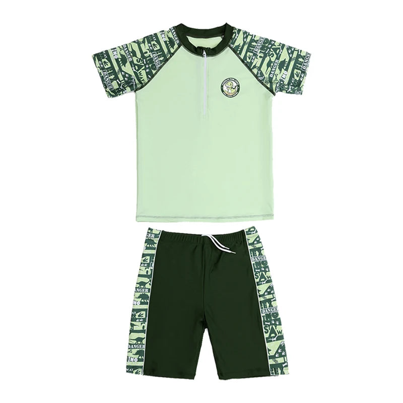 Summer Swimming Suit For Kids Boy Swim Sets Children Swimwear Short Sleeve Swimsuit Split Two Piece Beachwear Fast Dry Trunks