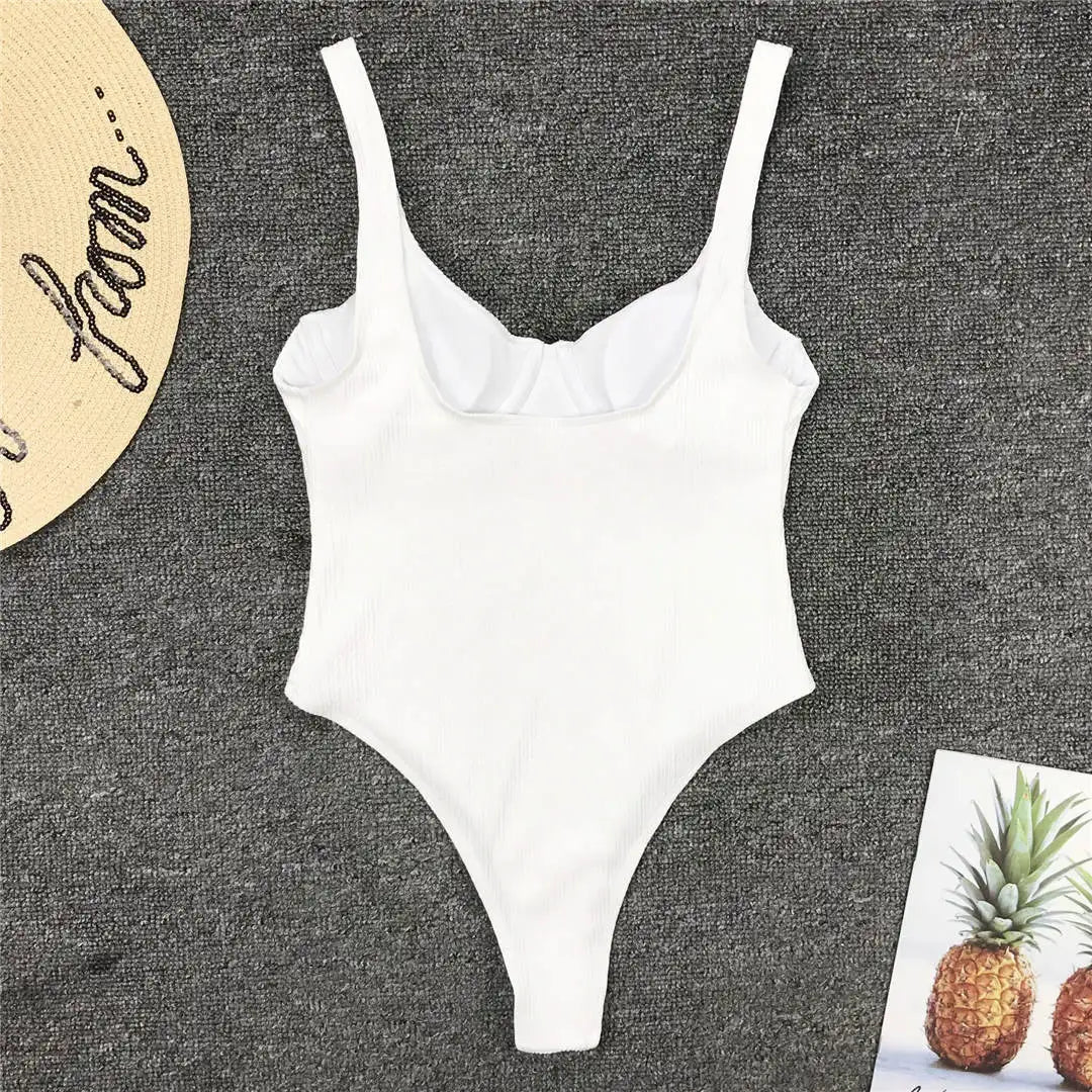 S - XL High Cut Women Swimwear Ribbed Underwired One Piece Swimsuit Female Bather Bathing Suit Swim Lady Bodysuit