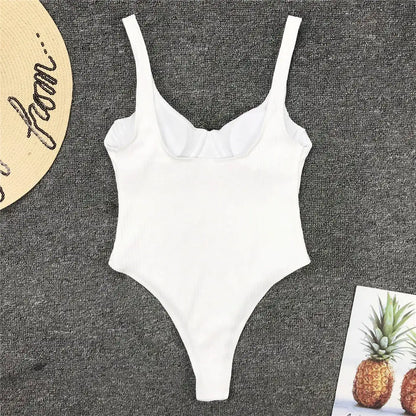 S - XL High Cut Women Swimwear Ribbed Underwired One Piece Swimsuit Female Bather Bathing Suit Swim Lady Bodysuit