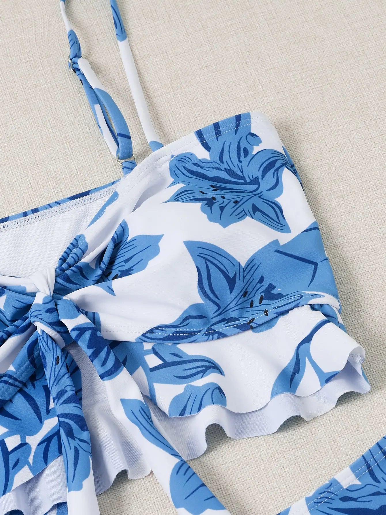 3 Pieces Floral Print Knot Front Bikinis Women Ruffle Swimwear Female High Waist Swimsuit With Beach Skirt Bathing Suit