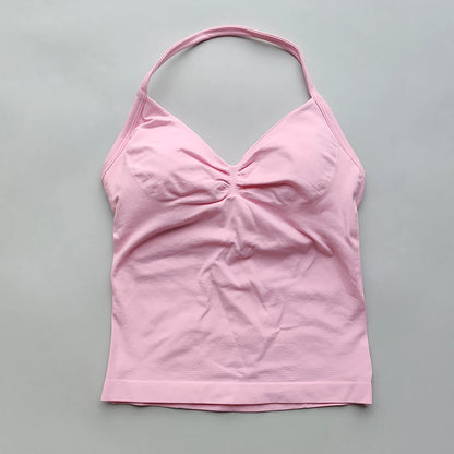 Longline Strappy Gym Tops Women's Sleeveless Workout Shirt  Gym Clothes  Scrunch Open Back Bra Running Yoga Tank Tops