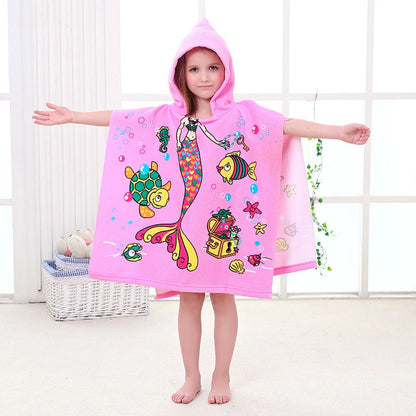 Baby Cartoon Printing Bathrobe Girls Unicorn Beach Towel Boy Shark Dinosaur Bath Towel Kids Hooded Cape Towel Children Bath Item