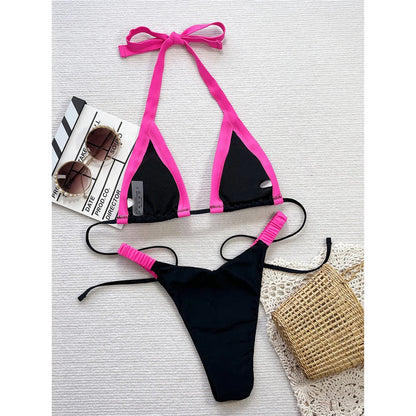 Splicing Halter High Cut Brazilian Bikini Women Swimwear Female Swimsuit Two-pieces Bikini set Bather Bathing Suit Swim