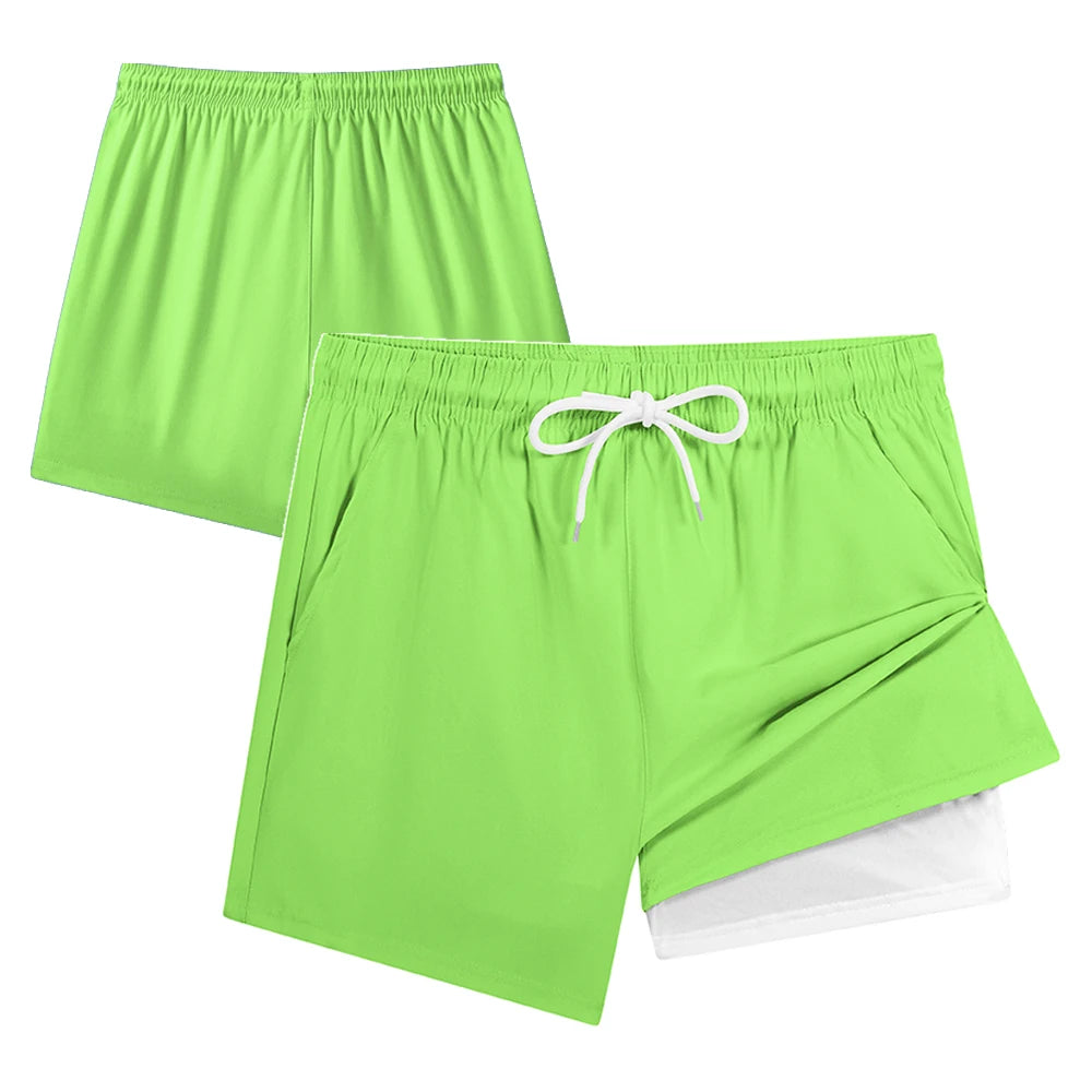 Men Summer Quick Dry Beach Board Shorts Breathable with Compression Liner & Phone Pocket Elastic Waist Multiple Colors Available