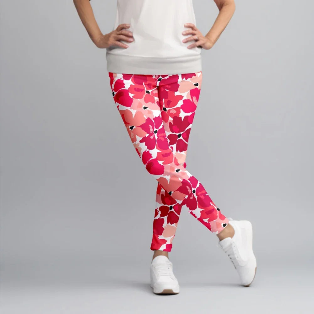 Fitness Leggings High Waist 3D Flowers Pattern Digital Print Casual Trousers Woman's Leggings
