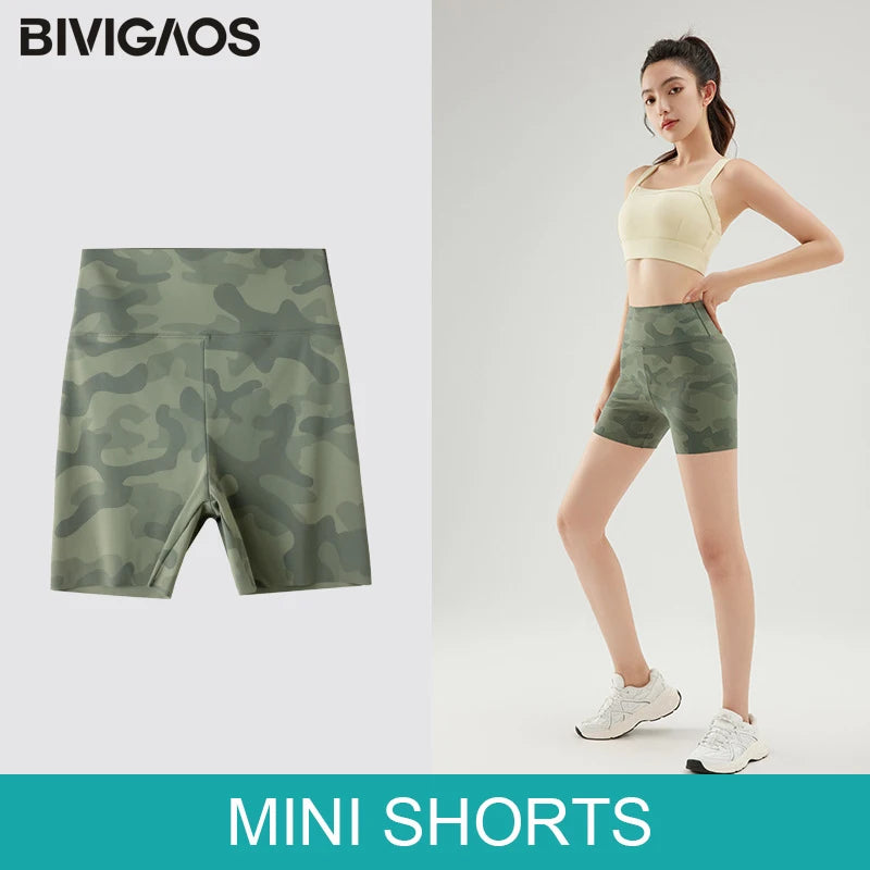 BIVIGAOS Summer Camouflage Green Sharkskin Biker Shorts Knee Length Short Leggings Women Casual Sports Cycling Shorts