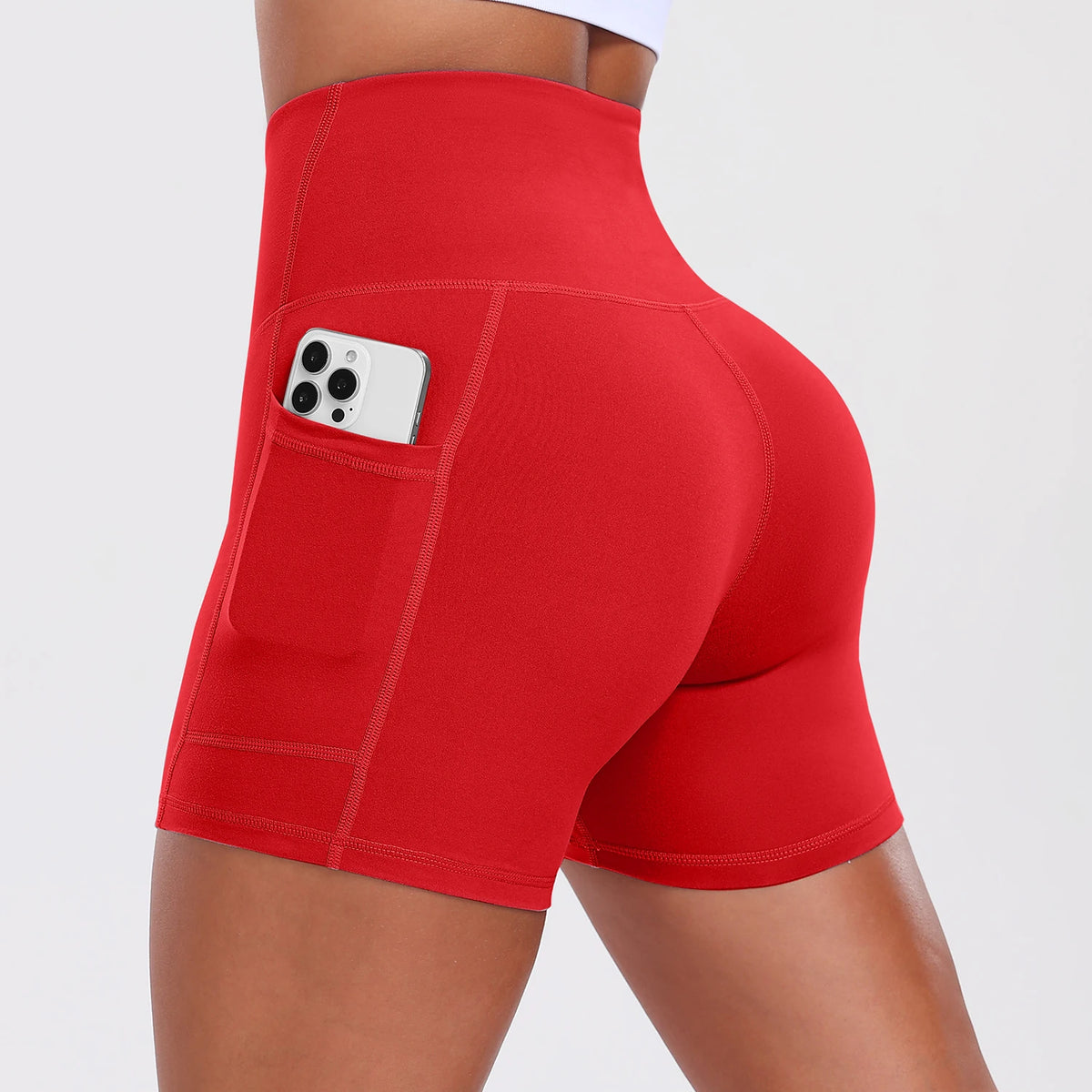 Yoga Shorts with Pockets for Women Tummy Control Workout Running Shorts Stretchy Workout Tight for Gym Casual Sportswear