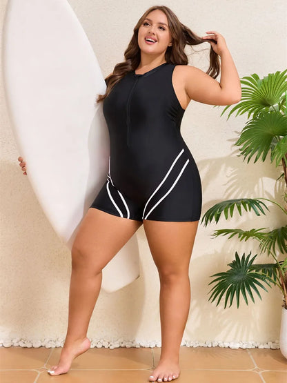 Plus Size Swimwear Woman Rush Guard Surfing One Piece Swimsuit Zipper Beachwear Bathing Suit Swimming Suit Tankini