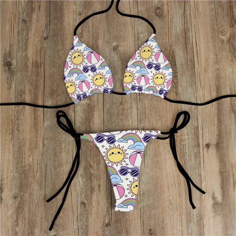 Summer Women Biquini Two Piece Suits Bikini Swimsuit Swimwear Lace Up Bikinis Set Backless Bathing Suit For Female