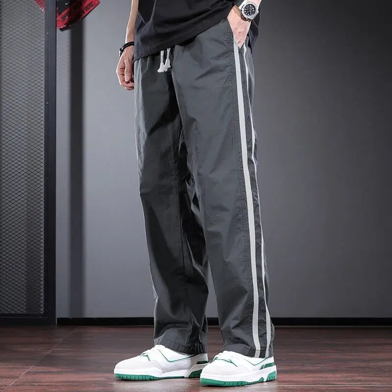 Edge Measuring Striped Casual Pants Design Loose Straight Trousers Trendy Blue Men's Pants