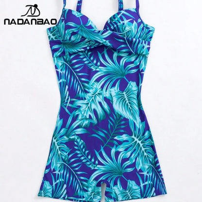 One Piece Swimsuits Women Swimwear Blue Floral Print Fashion Bodysuit Female Summer Backless Surfing Beachwear