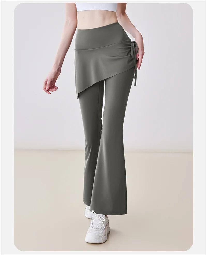 Skirted Bell Bottom Yoga Pants Yoga Skirted Pants Gym Skirted Leggings Sports Skirt Flared Pant Drawstring Bootcut Pant