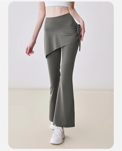 Skirted Bell Bottom Yoga Pants Yoga Skirted Pants Gym Skirted Leggings Sports Skirt Flared Pant Drawstring Bootcut Pant