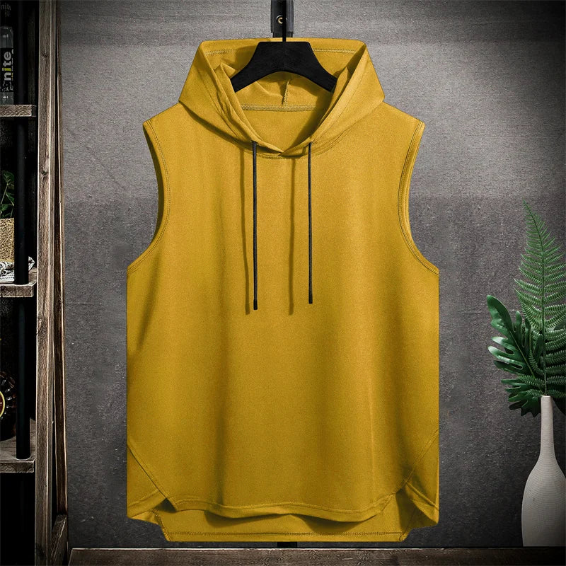 Short Sleeve Quick Dry Vest Men's Black Grey Tshirt GYM Tank Top Tees With Hoodies Fashion Clothes OverSize 4XL