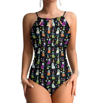Funny Cat Swimsuit Cartoon Animal Print Women Swimwear One-Piece Bodysuit Holiday Swim Push Up High Cut Beach Outfits