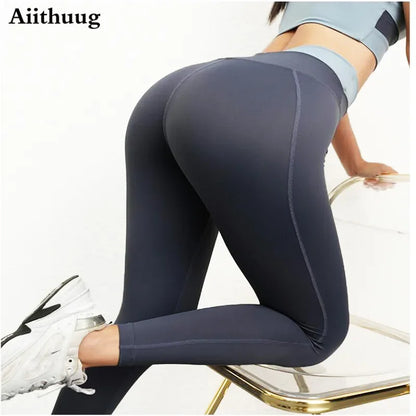 Aiithuug High Waist Tummy Control Yoga Leggings Gym Legging Stretchy Running Leggings Women Cross Waist Fitness Sports Legging